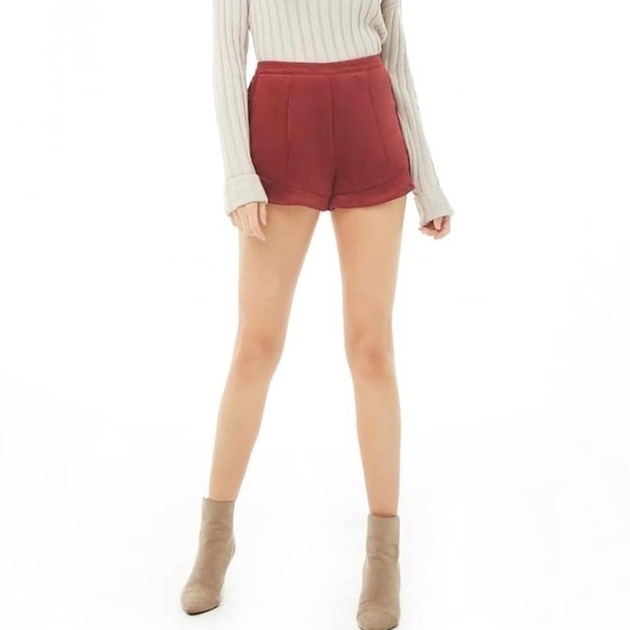 New- Forever 21 Burgundy Faux Suede Lace-Up Shorts - Picture 2 of 8